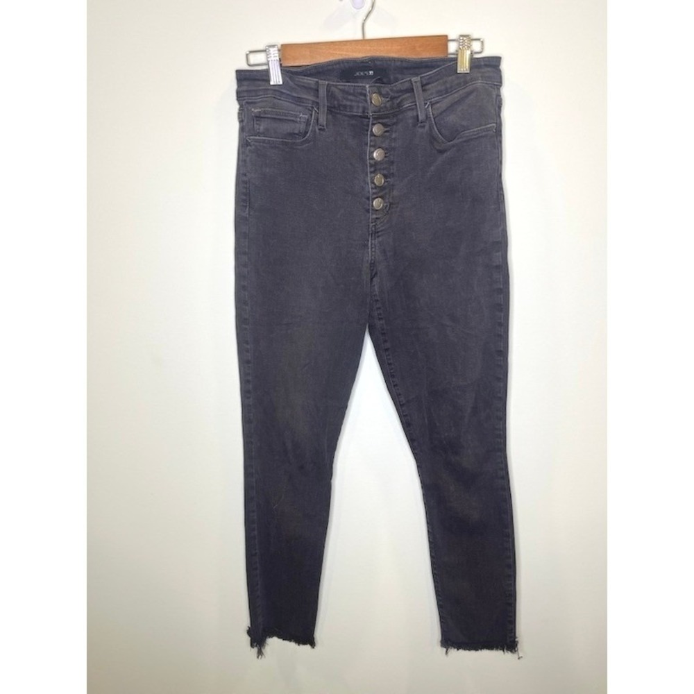 Joes Jeans High Rise Skinny Ankle Button Fly Black Fray Hem Sweetzer Size 30